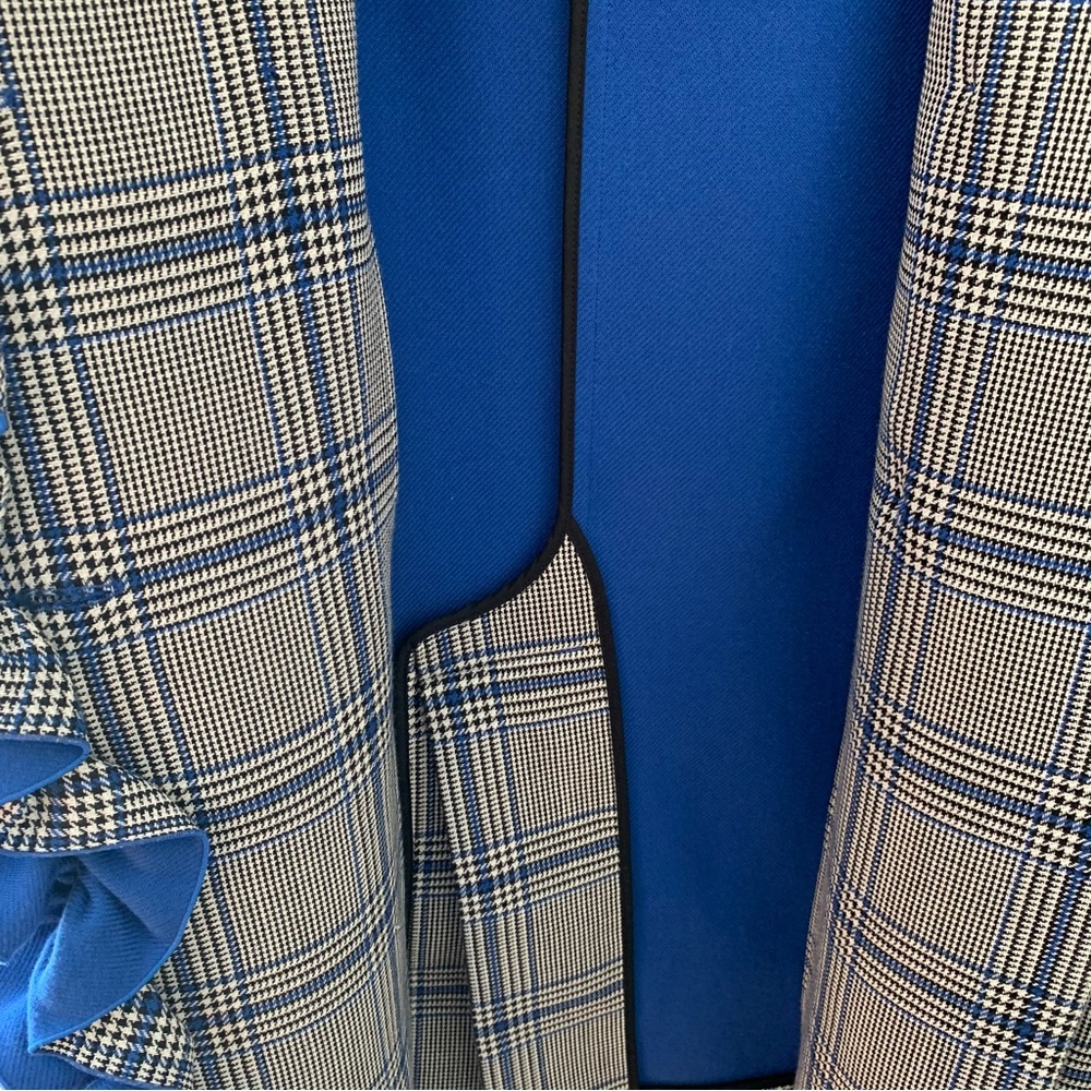 MSGM Glen Plaid Blue Ruffle Wool Blend Double Breasted Coat IT 42 - Picture 10 of 14